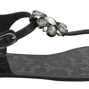 DOLCE & GABBANA BLACK CRYSTAL SANDALS FLIP FLOPS